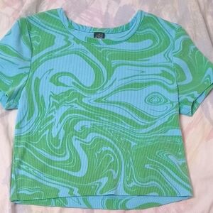 Wild Fable Blue and Green Swirl Crop Top